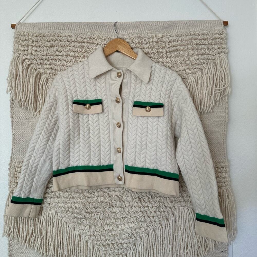 Sandro Idriss Colorblock Cable Knit Cardigan